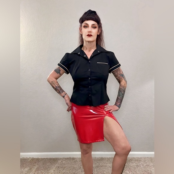 Black White Lip Service Fetish Classics Shirt L - Picture 1 of 13